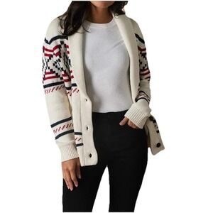 The Normal Brand Alpine Heritage Cardigan Sweater Womens S White Button Front